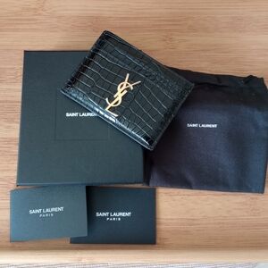 Saint Laurent Black Crocodile-Embossed Card Holder